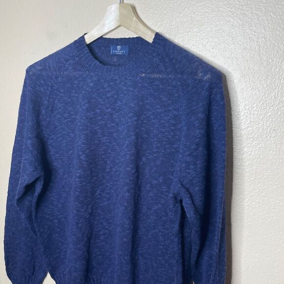 Tincati Milano Pullover Mens Large Blue Crew Neck Sweater linen Bland Casual - Picture 2 of 10